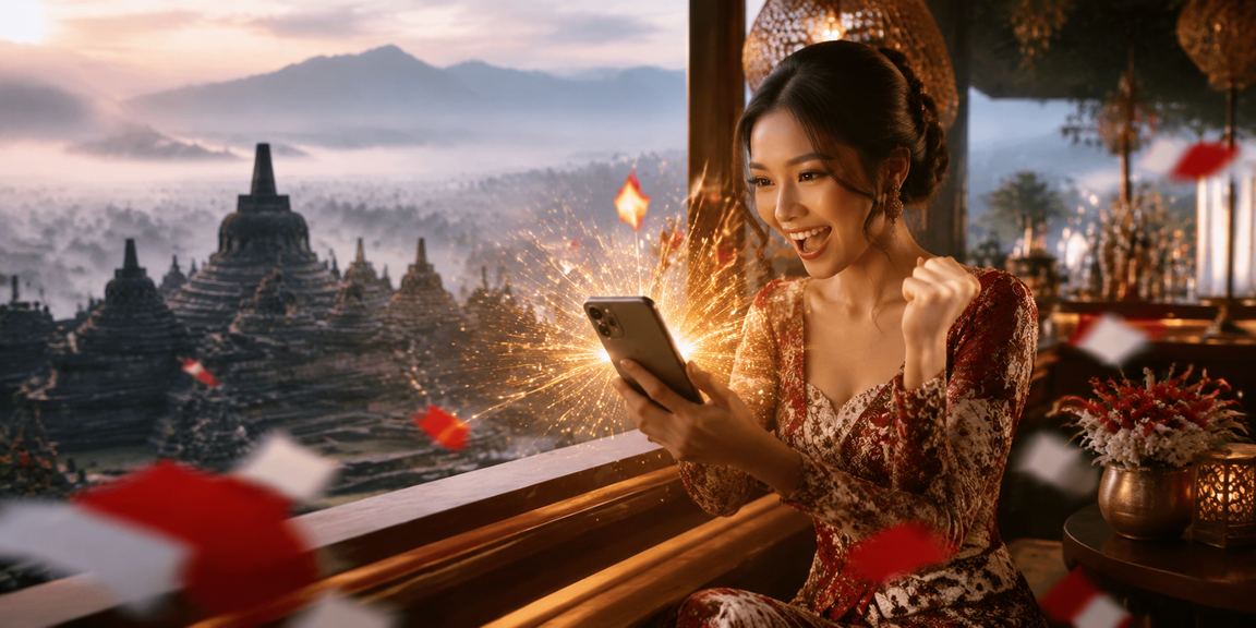 Model Vietnam tersenyum sambil menunjukkan layar pendaftaran dengan bonus selamat datang